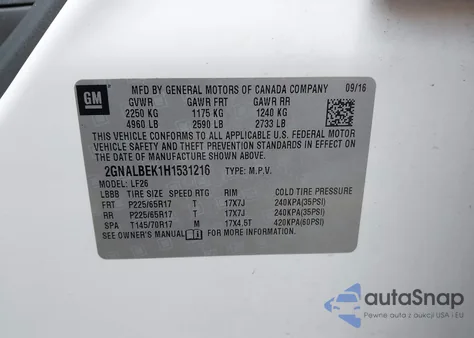 2017 Chevrolet Equinox Ls z USA, uszkodzony, nr VIN 2GNALBEK1H1531216